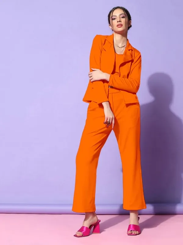 Orange_Lycra_Blazer_Trouser_Co-Ord_Set_For_Women
