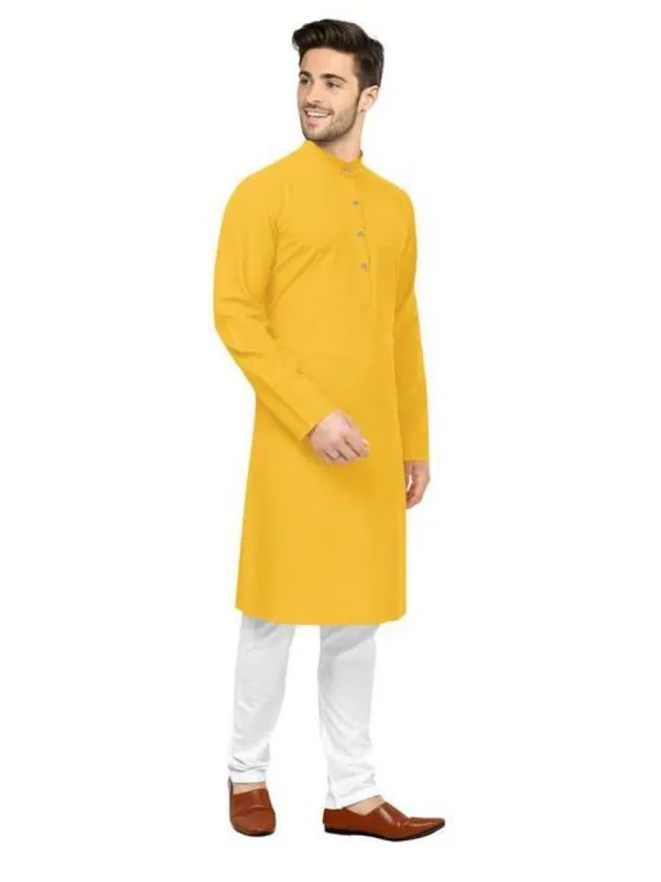 Yellow_Cotton_Relaxed_Fit_Kurta_For_Men