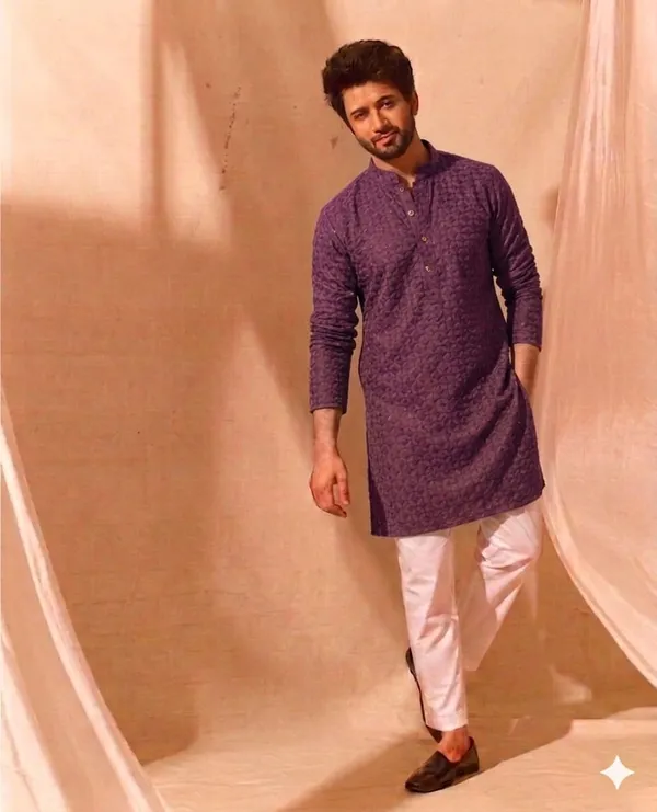 Purple_Cotton_Embroidered_Kurta_Pajama_Set_For_Men