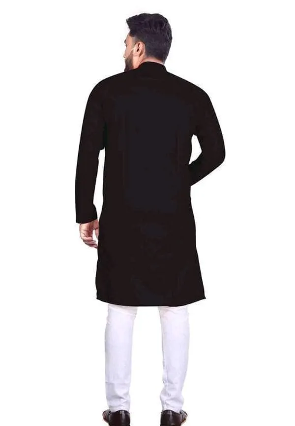 Black_Cotton_Mandarin_Collar_Straight_Kurta_For_Men