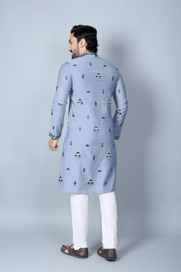 Grey_Cotton_Embroidered_Straight_Fit_Kurta_Pajama_Set_For_Men