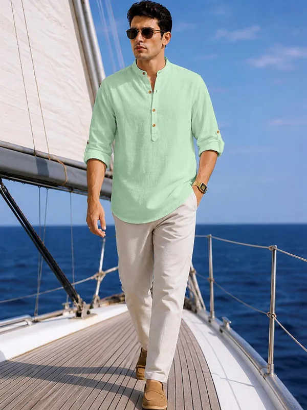 Mint_Green_Linen_Mandarin_Collar_Shirt_For_Men
