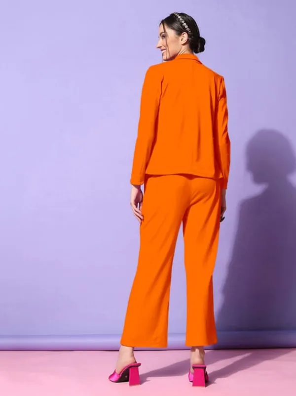 Orange_Lycra_Blazer_Trouser_Co-Ord_Set_For_Women