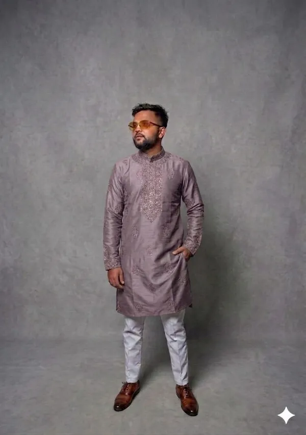 Grey_Cotton_Straight_Fit_Embroidered_Kurta_Pajama_Set_For_Men