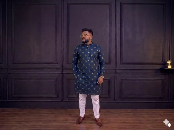 Navy_Blue_Cotton_Paisley_Print_Kurta_Pyjama_Set_For_Men