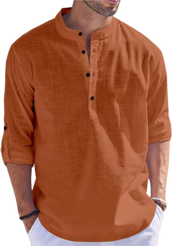 Orange_Cotton_Mandarin_Collar_Kurta_For_Men