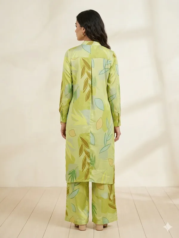 Yellow_Chinnon_Straight_Leaf_Print_Kurta_Palazzo_Set_For_Women
