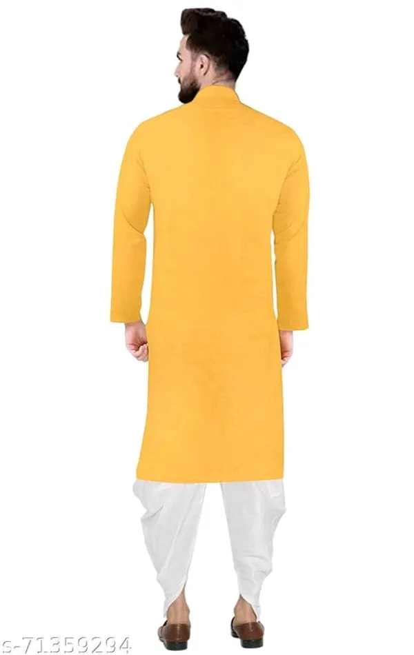 Yellow_Cotton_Blend_Relaxed_Fit_Kurta_Pyjama_Set_For_Men