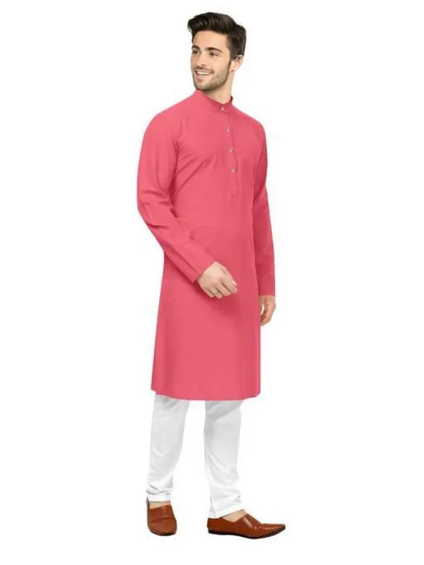 Pink_Cotton_Knee_Length_Regular_Kurta_For_Men