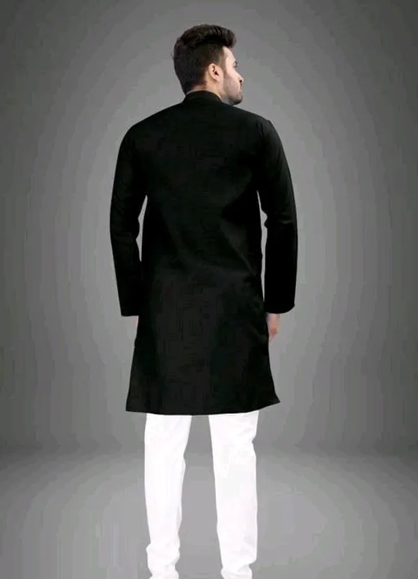 Black_Cotton_Mandarin_Collar_Kurta_For_Men
