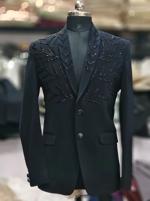 Black_Cotton_Sequin_Embellished_Blazer_For_Men
