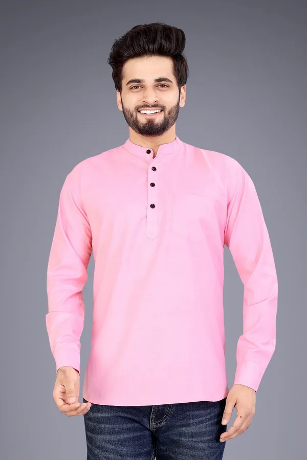 Pink_Cotton_Mandarin_Collar_Full_Sleeve_Kurta_For_Men