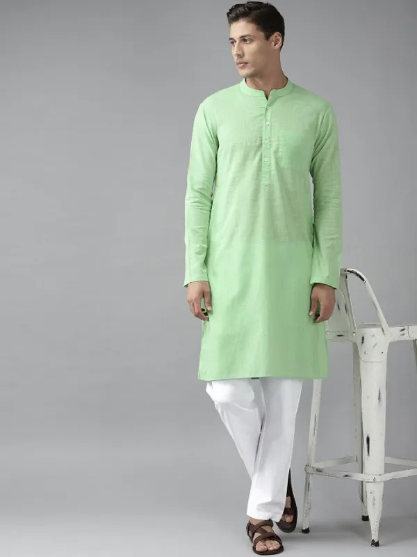 Green_Cotton_Long_Kurta_For_Men