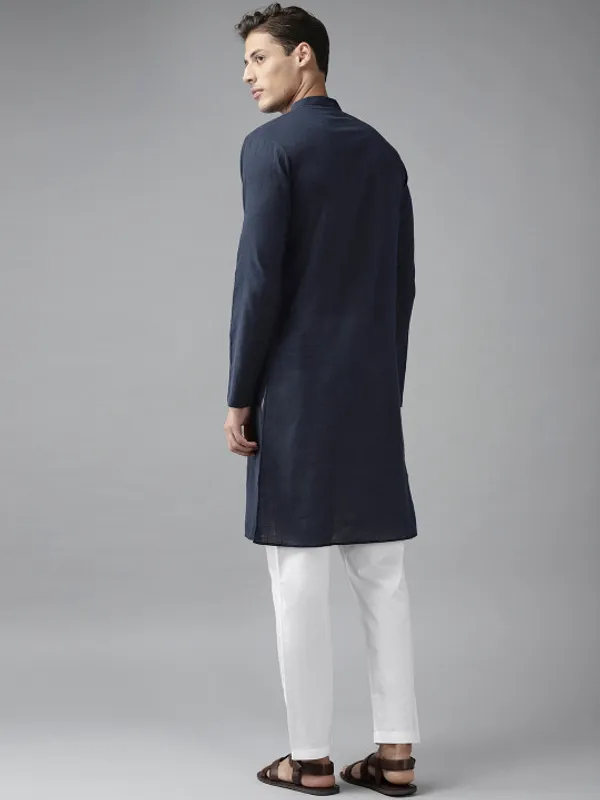 Navy_Blue_Cotton_Blend_Kurta_Pajama_Set_For_Men