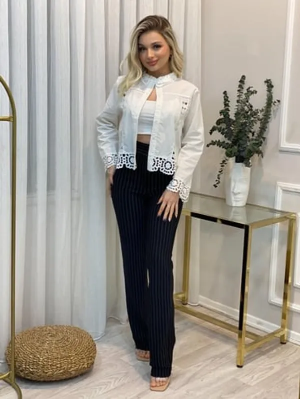White_Nylon_Lace_Detail_Relaxed_Fit_Jacket_For_Women