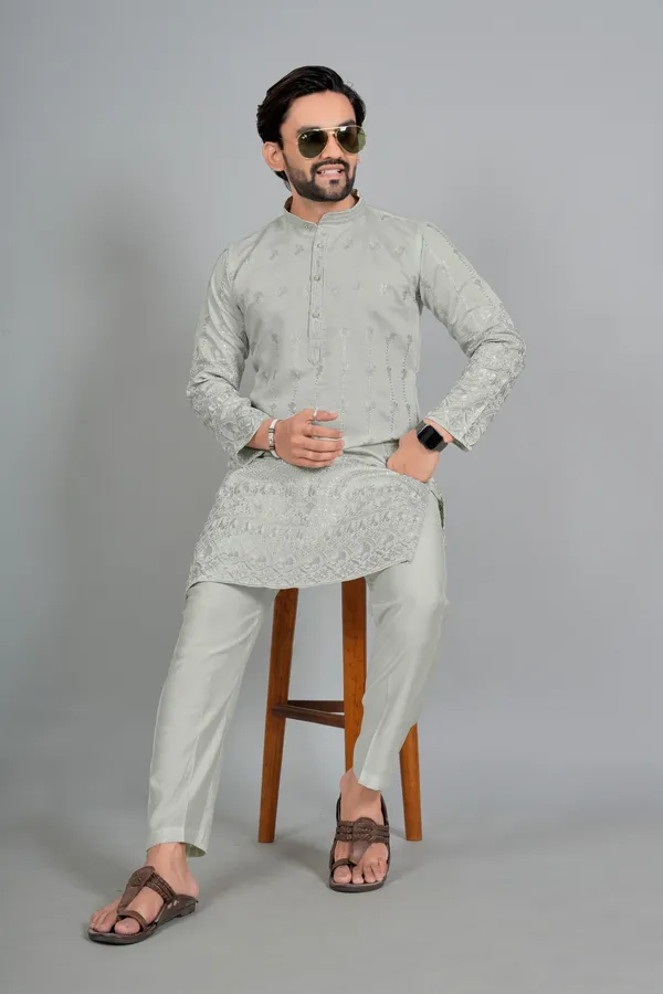 Mint_Green_Cotton_Embroidered_Kurta_Pajama_Set_For_Men