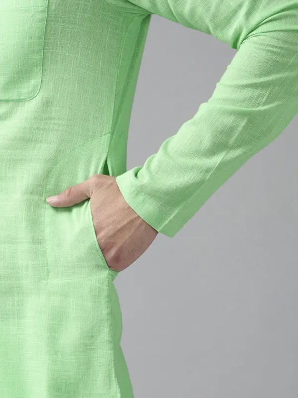 Green_Cotton_Long_Kurta_For_Men