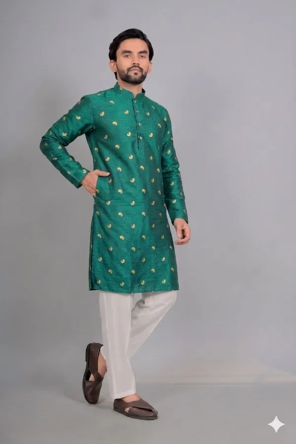 Green_Embroidered_Silk_Straight_Kurta_Pajama_Set_For_Men