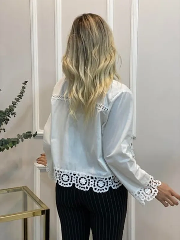 White_Nylon_Lace_Detail_Relaxed_Fit_Jacket_For_Women