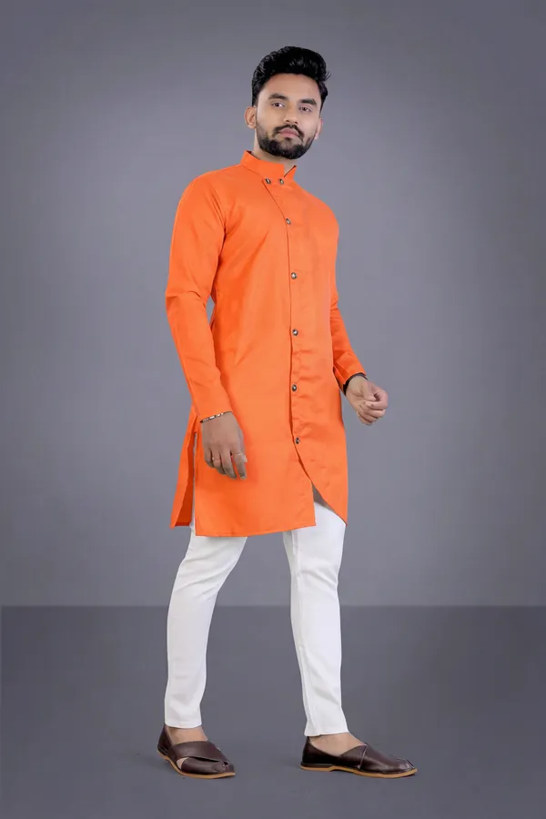 Orange_Cotton_Mandarin_Collar_Regular_Kurta_For_Men