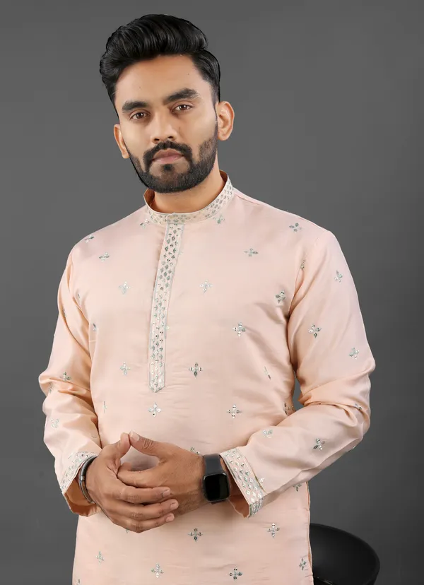 Peach_Cotton_Regular_Embroidered_Kurta_Pajama_Set_For_Men