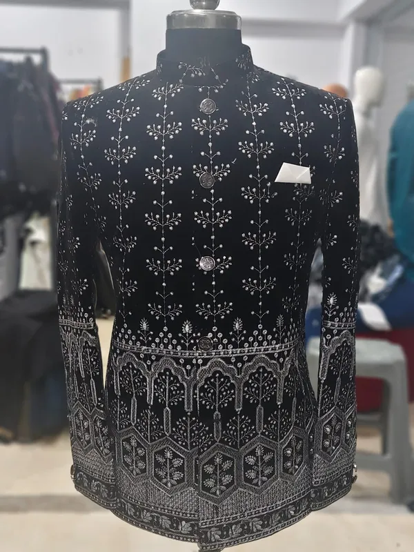 Black_Cotton_Embroidered_Sherwani_Jacket_For_Men