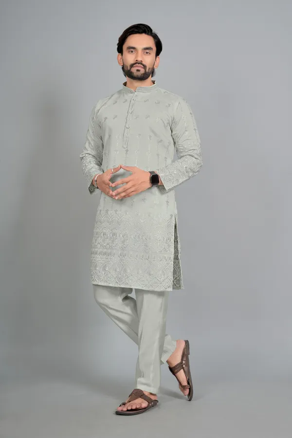 Mint_Green_Cotton_Embroidered_Kurta_Pajama_Set_For_Men