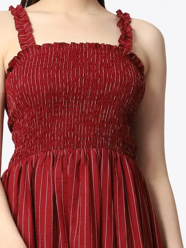 Maroon_Cotton_Smocked_Striped_Midi_Dress_For_Women