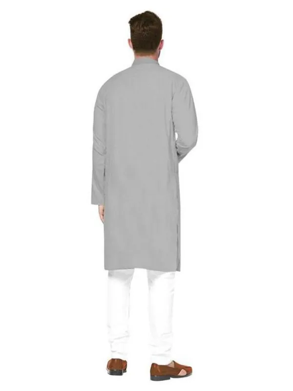 Grey_Cotton_Blend_Mandarin_Collar_Kurta_For_Men