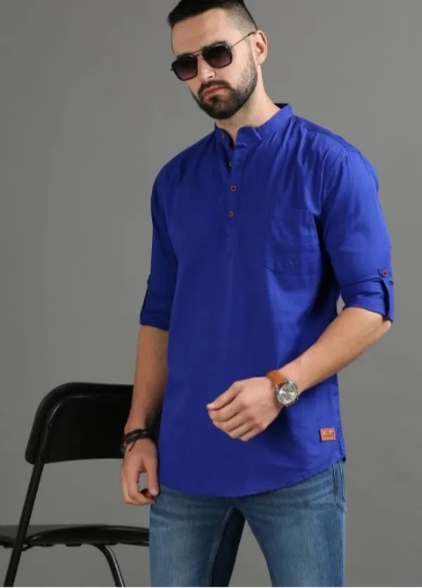 Royal_Blue_Cotton_Short_Kurta_For_Men