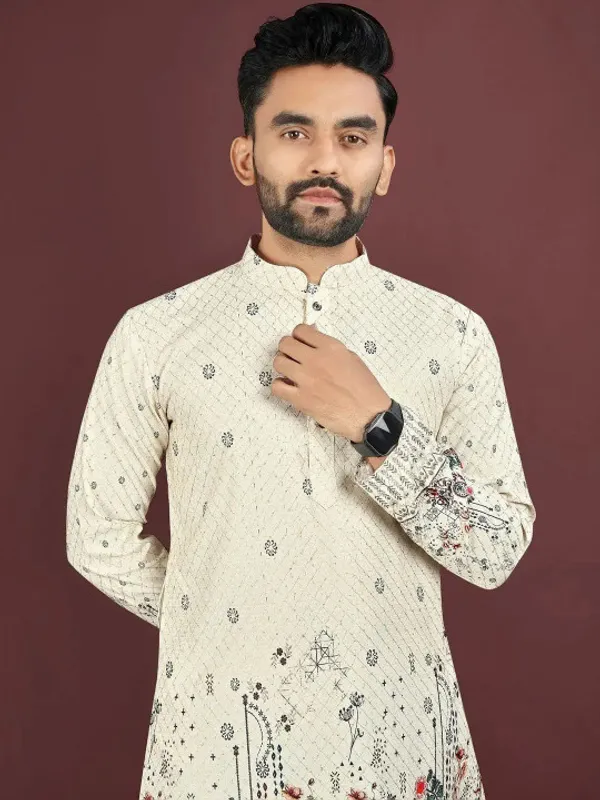 Cream_Cotton_Embroidered_Kurta_Pajama_Set_For_Men