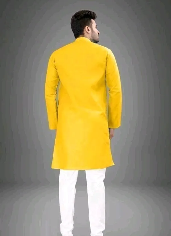Yellow_Cotton_Full_Sleeve_Mandarin_Collar_Kurta_For_Men