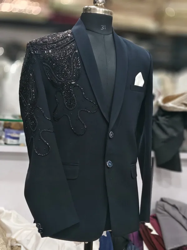 Black_Cotton_Double-Breasted_Embellished_Blazer_For_Men