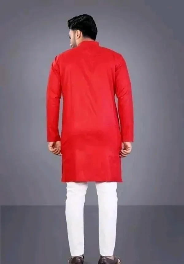 Red_Cotton_Blend_Asymmetric_Kurta_With_Churidar_For_Men