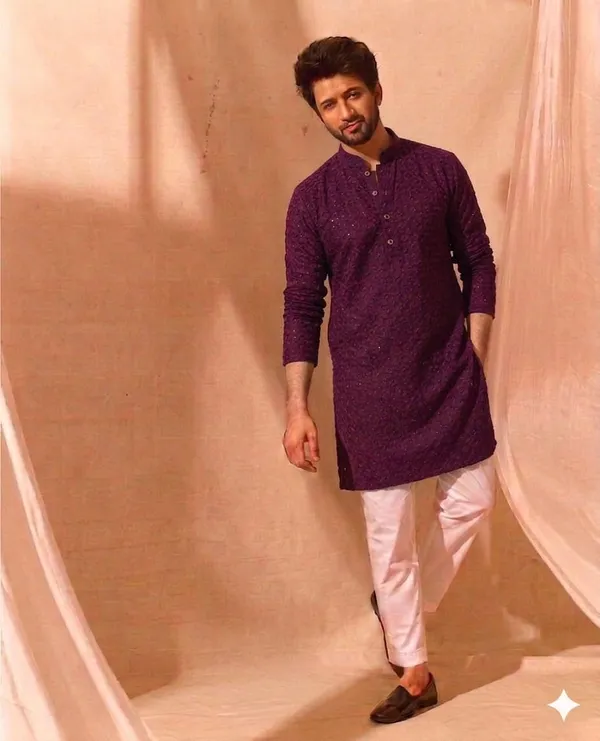 Purple_Cotton_Embroidered_Full_Sleeve_Kurta_Set_For_Men