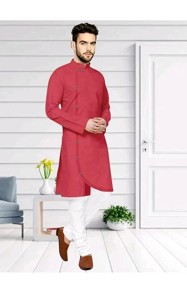 Coral_Red_Cotton_Slim_Fit_Kurta_For_Men