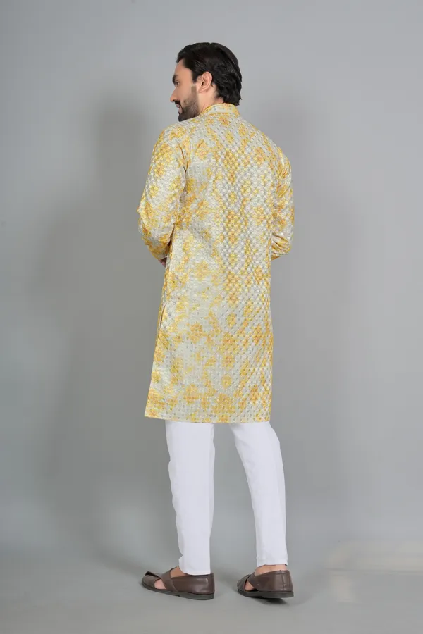 Yellow_Cotton_Relaxed_Floral_Printed_Kurta_For_Men