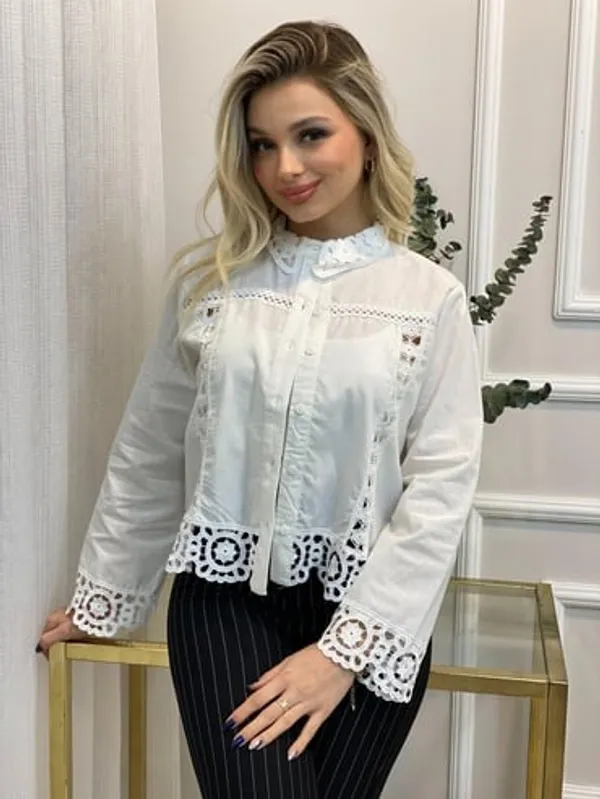 White_Nylon_Lace_Detail_Relaxed_Fit_Jacket_For_Women