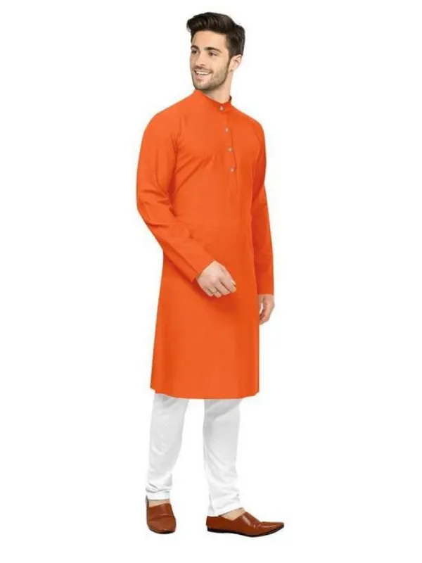 Orange_Cotton_Blend_Mandarin_Collar_Kurta_For_Men