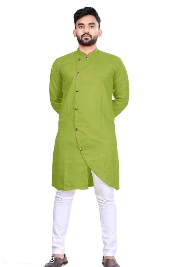Green_Cotton_Mandarin_Collar_Regular_Fit_Kurta_For_Men
