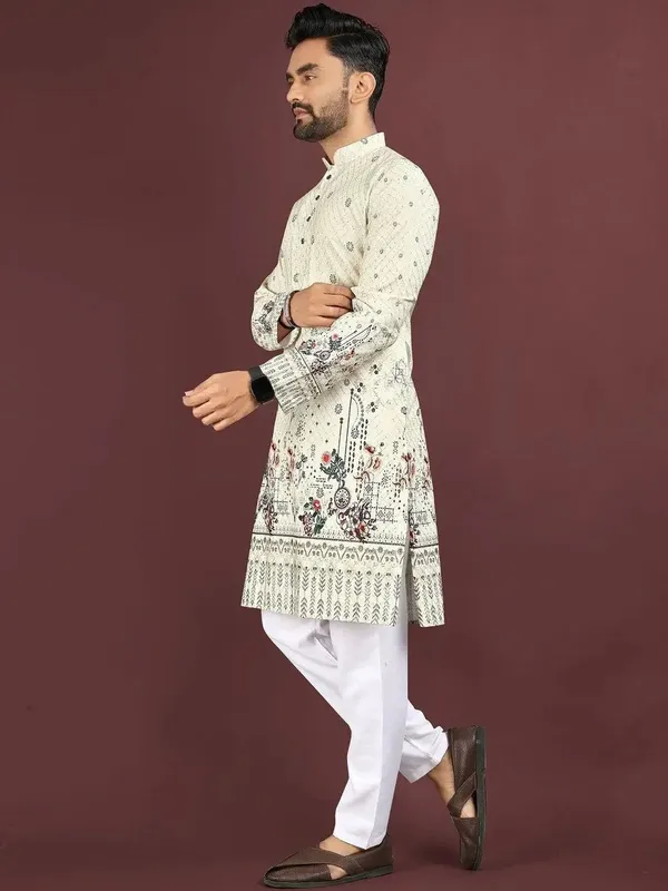Cream_Cotton_Embroidered_Kurta_Pajama_Set_For_Men