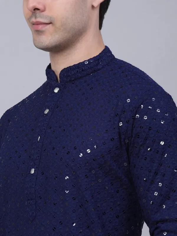 Navy_Blue_Cotton_Sequin_Embellished_Kurta_For_Men