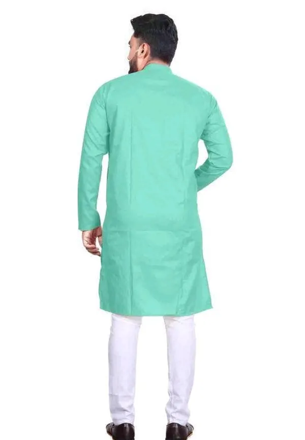 Sea_Green_Cotton_Blend_Mandarin_Collar_Kurta_Pajama_Set_For_Men