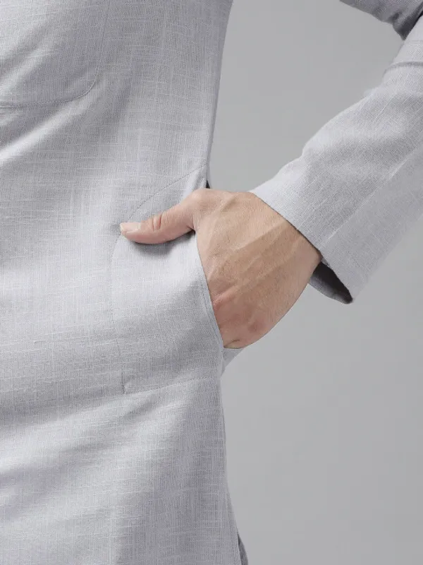 Grey_Linen_Mandarin_Collar_Full_Sleeve_Shirt_For_Men