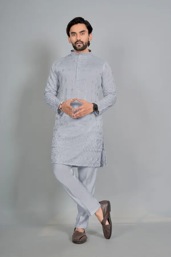 Grey_Cotton_Relaxed_Fit_Embroidered_Kurta_Pajama_Set_For_Men