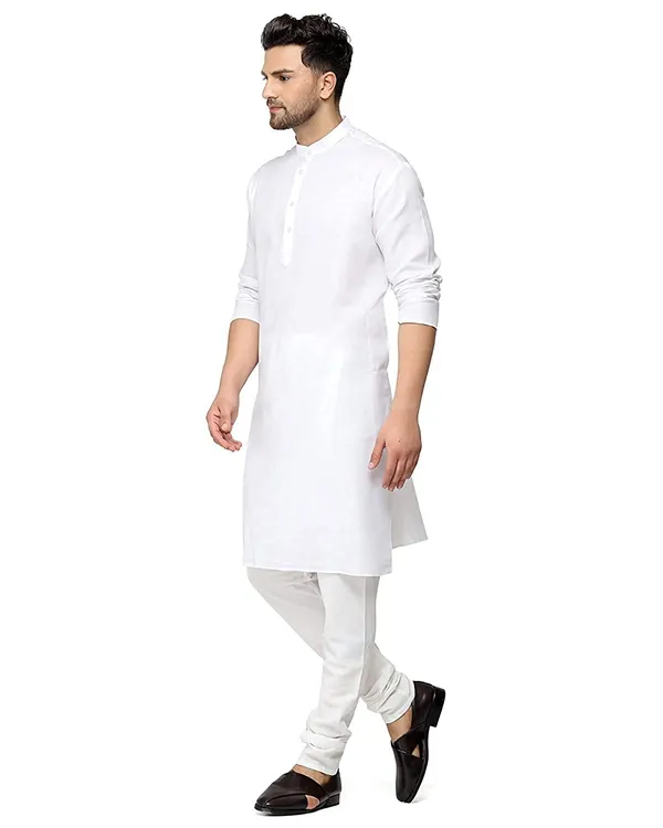 White_Cotton_Mandarin_Collar_Kurta_For_Men