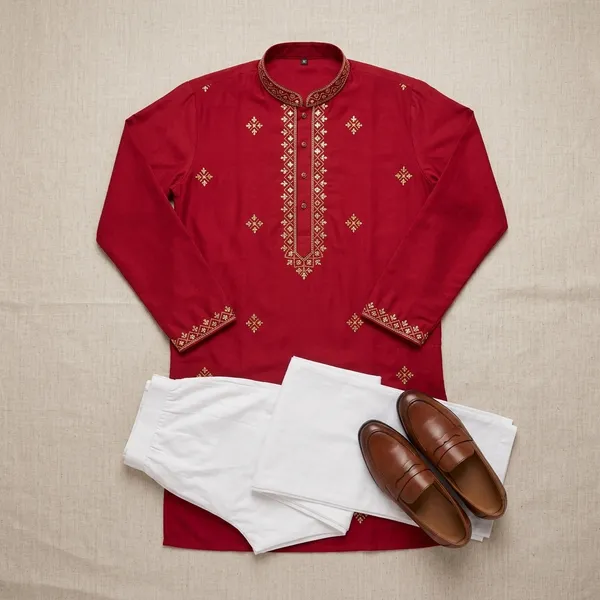 Red_Cotton_Relaxed_Fit_Kurta_With_Pajama_For_Men