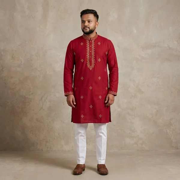 Red_Cotton_Relaxed_Fit_Kurta_With_Pajama_For_Men