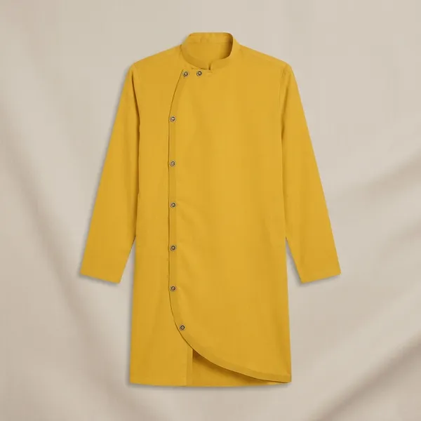 Mustard_Cotton_Blend_Regular_Fit_Asymmetric_Kurta_For_Men