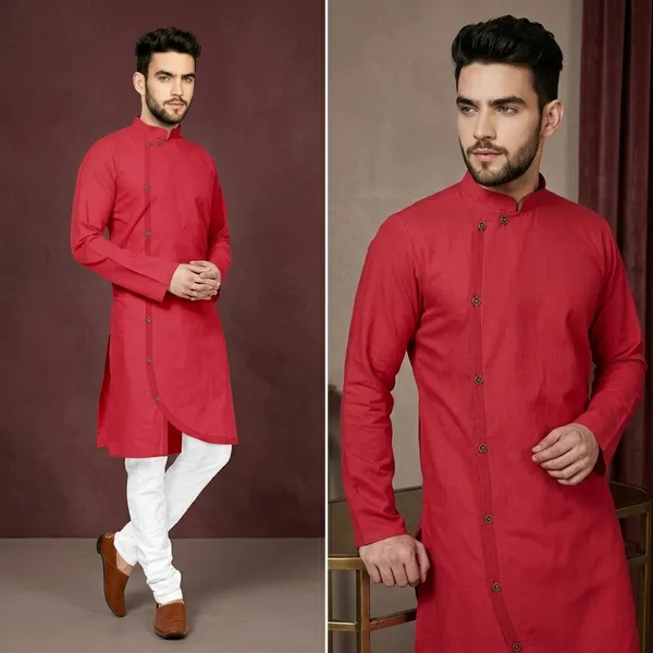 Coral_Red_Cotton_Slim_Fit_Kurta_For_Men